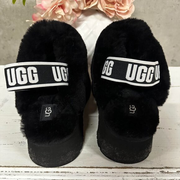 UGG FUNKETTE BLACK CHOPD PLATFORM SLIPPER SHOES SIZE 8 - Picture 5 of 10